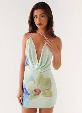 Bohemian Bliss Mesh Mini Dress - Green Floral Smart Layer Bohemian Bliss Mesh Mini Dress - Green Floral Chic Comfort Elegant Charm