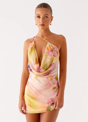 Bohemian Bliss Mesh Mini Dress - Sunburst Floral Luxe Fit Transitional-Wear