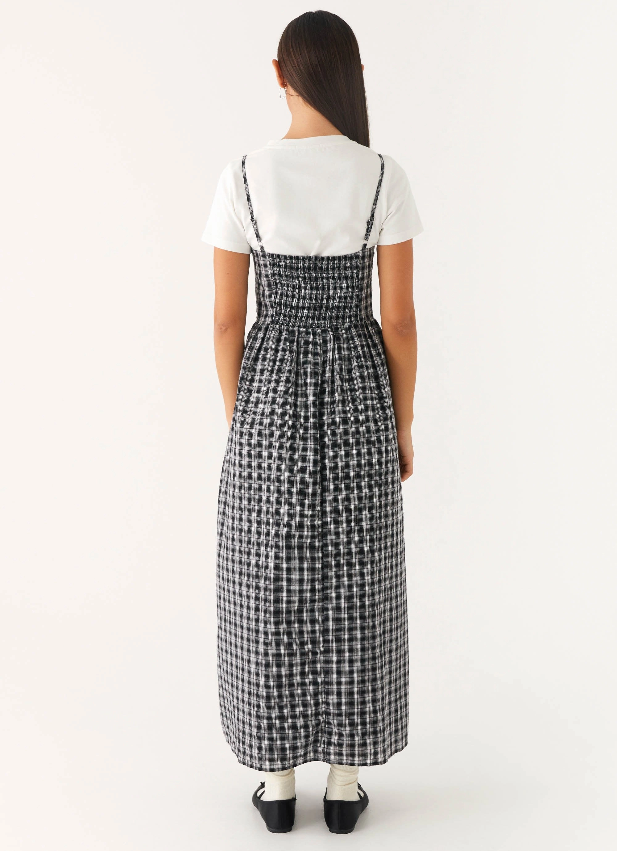 Ramsey Midi Dress - White Black Check Soft Tone Jewel-Tone