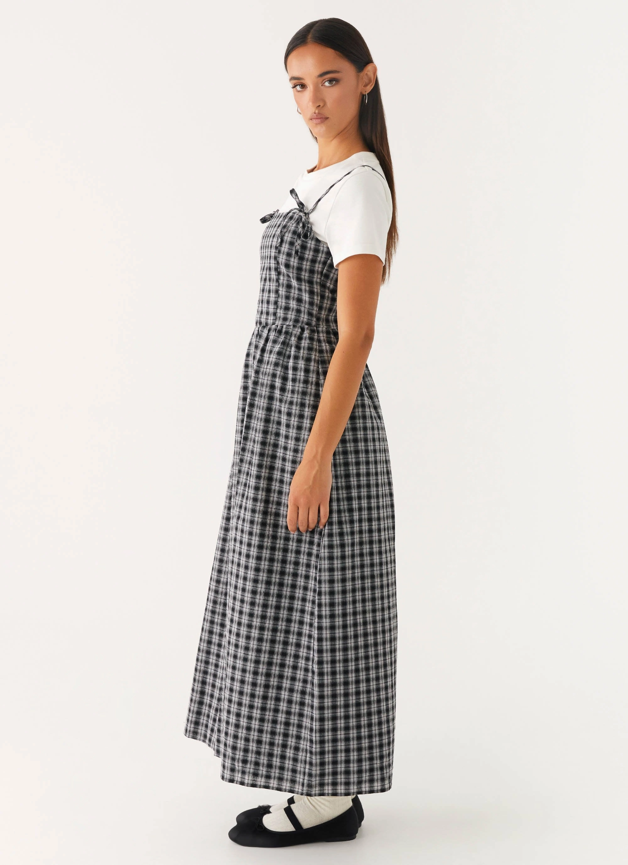 Ramsey Midi Dress - White Black Check Neutral-Shade Wedding Style