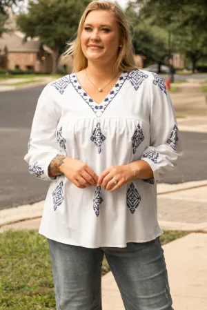 Boho Geometric Print Plus Size Blouse