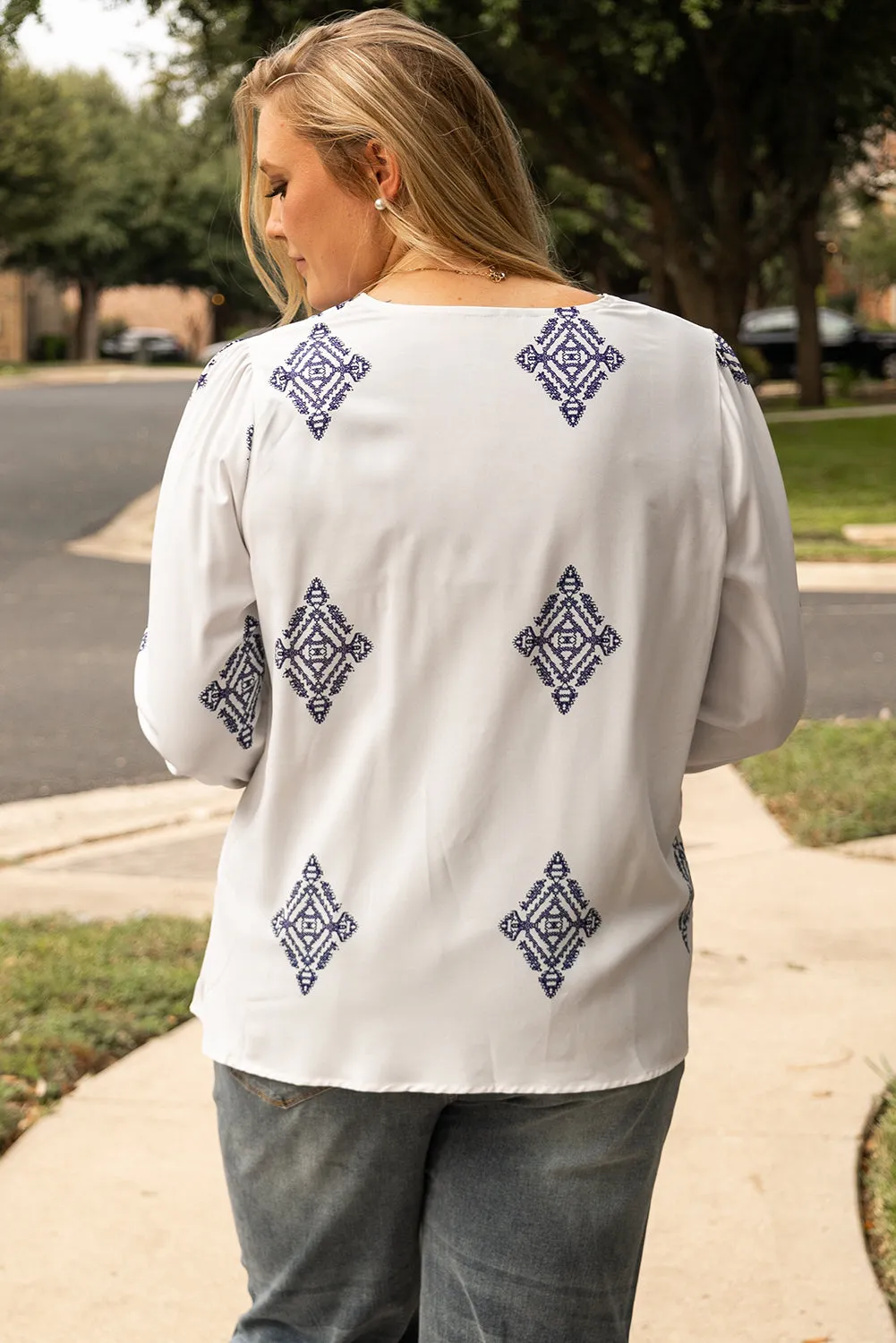 Boho Geometric Print Plus Size Blouse