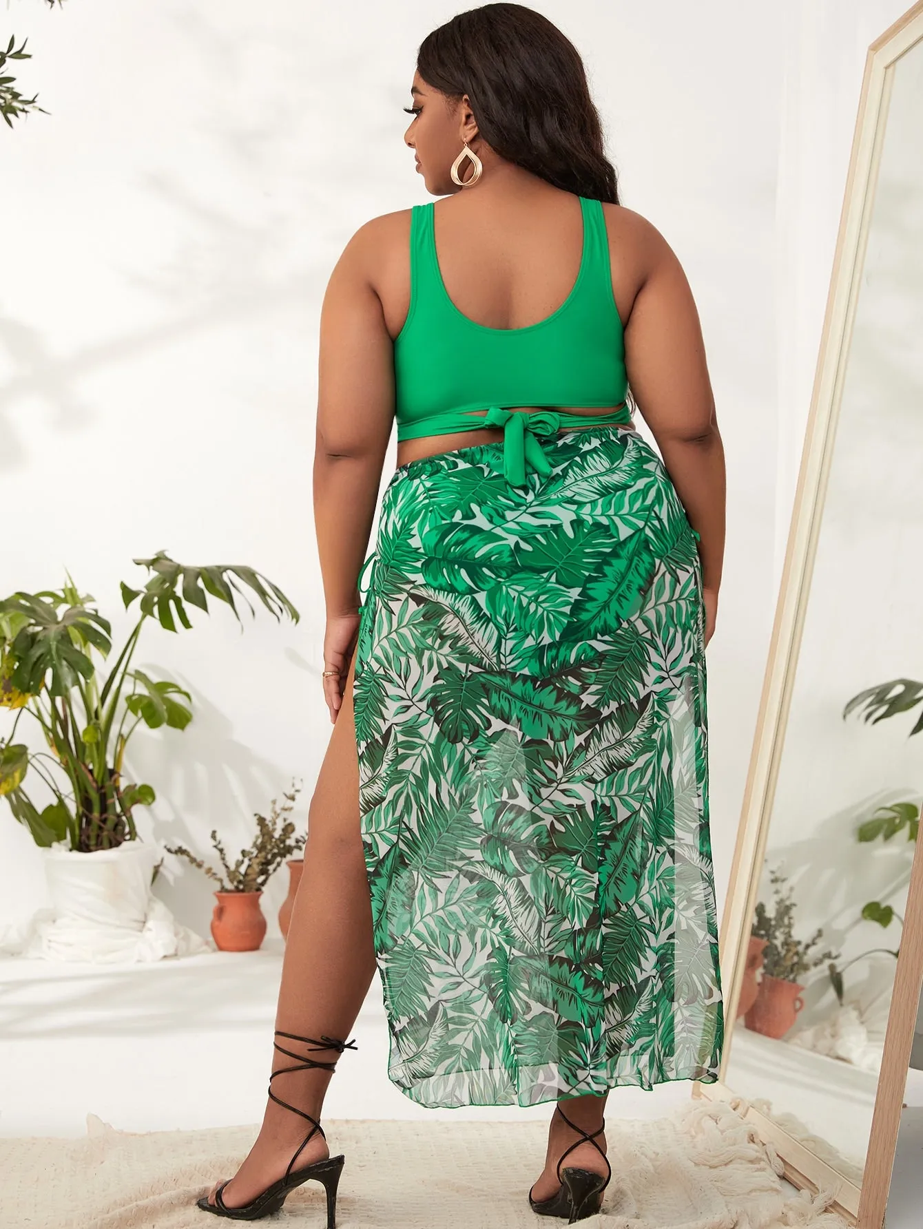 Boho Tropical High Neck Plus Size Bikini Sets