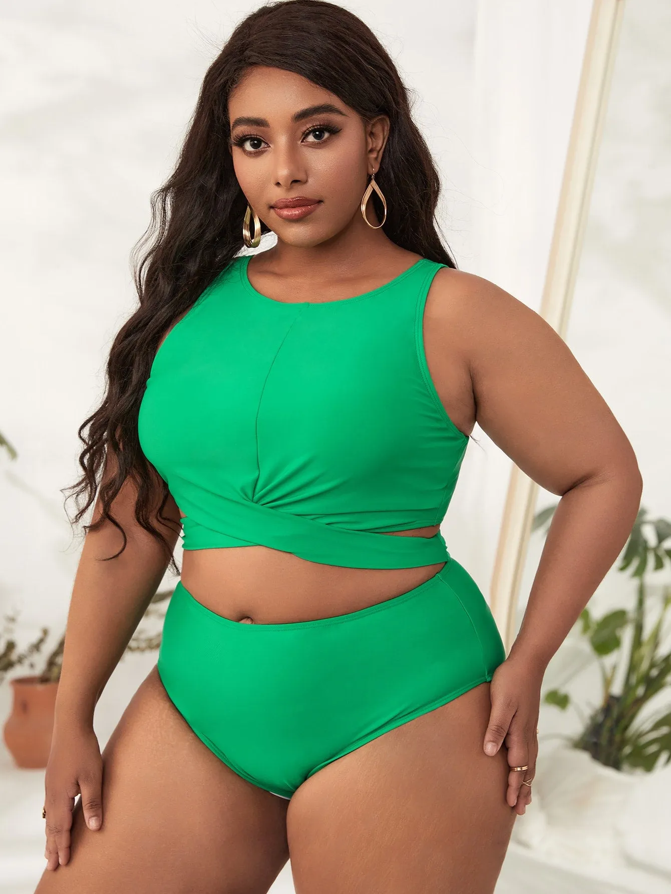 Boho Tropical High Neck Plus Size Bikini Sets