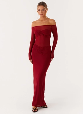 Soft Profile Divine Beauty Mesh Maxi Dress - Maroon