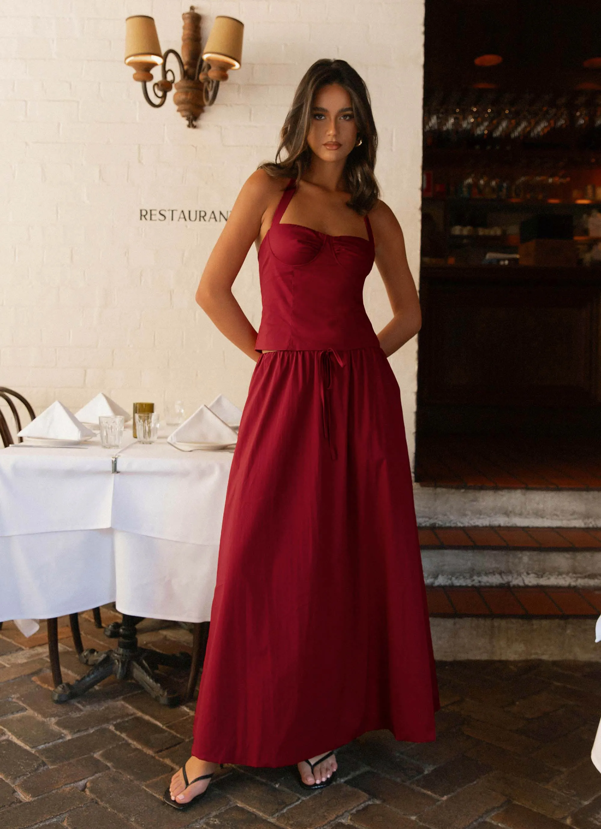 Cheryl Maxi Skirt - Cherry Red Comfort Mood Travel Friendly