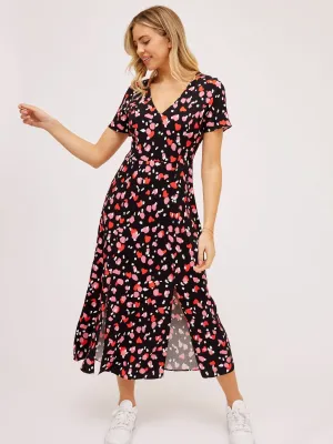 Winnie V Neck Midi Dress / Abstract Heart Perfect Layering Relaxed-fit gown