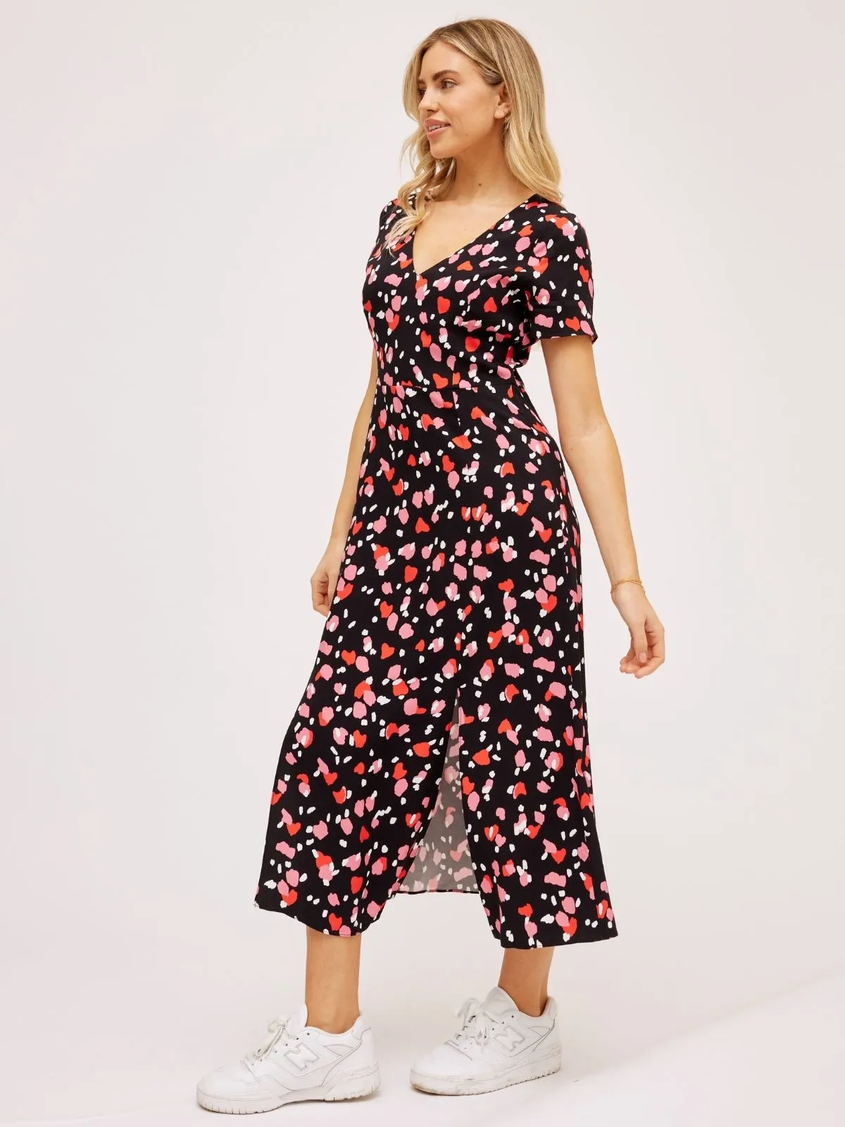 Winnie V Neck Midi Dress / Abstract Heart Silky Surface Coastal Chic