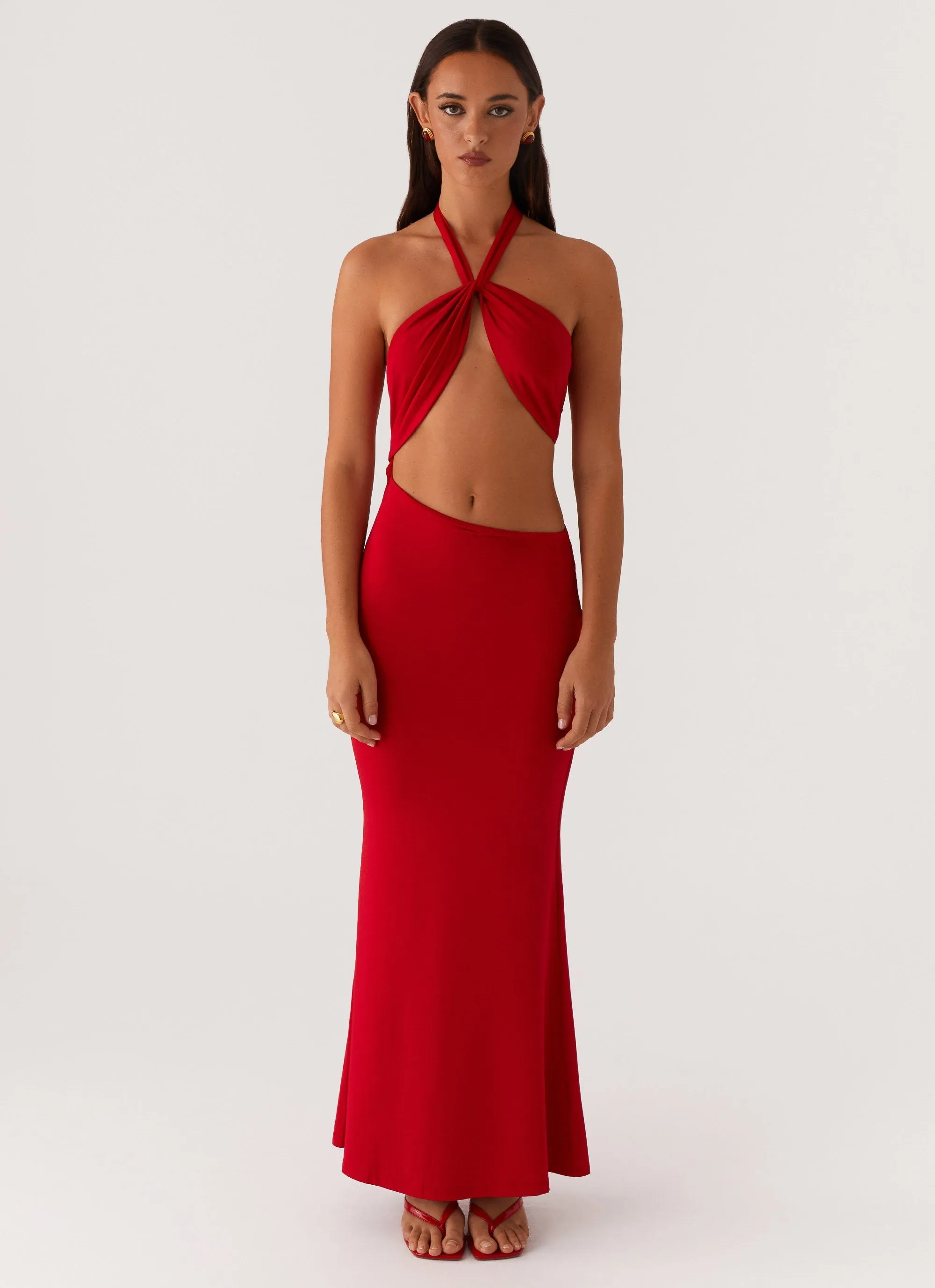 Adjustable Cuffs Its Obvious Maxi Dress - Red