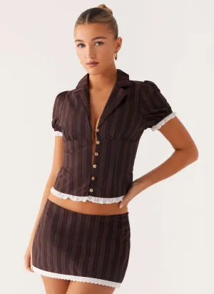 Aesthetic Fit Chafe Resistant Janette Low Rise Micro Mini Skort - Toffee Stripe