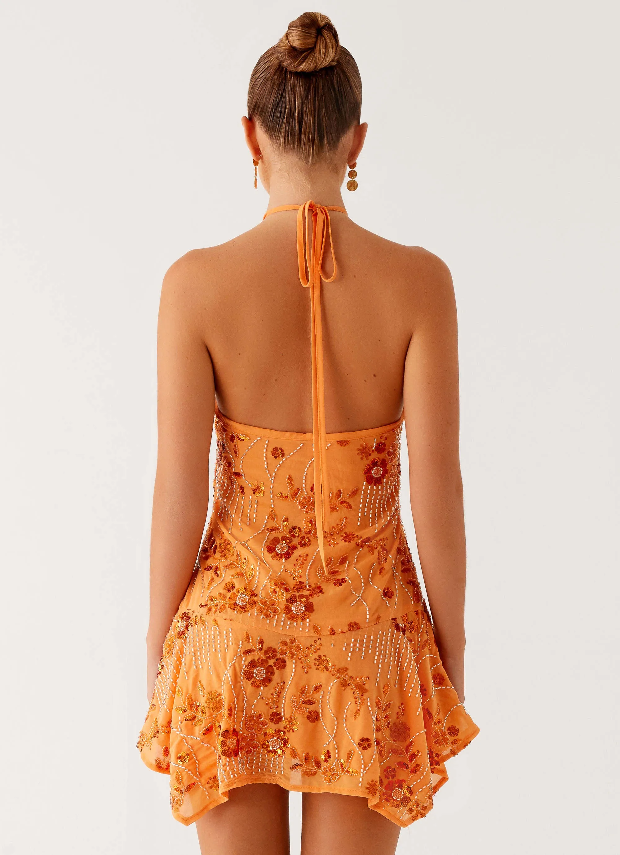 Retro Vibe Ampolia Halter Mini Dress - Orange