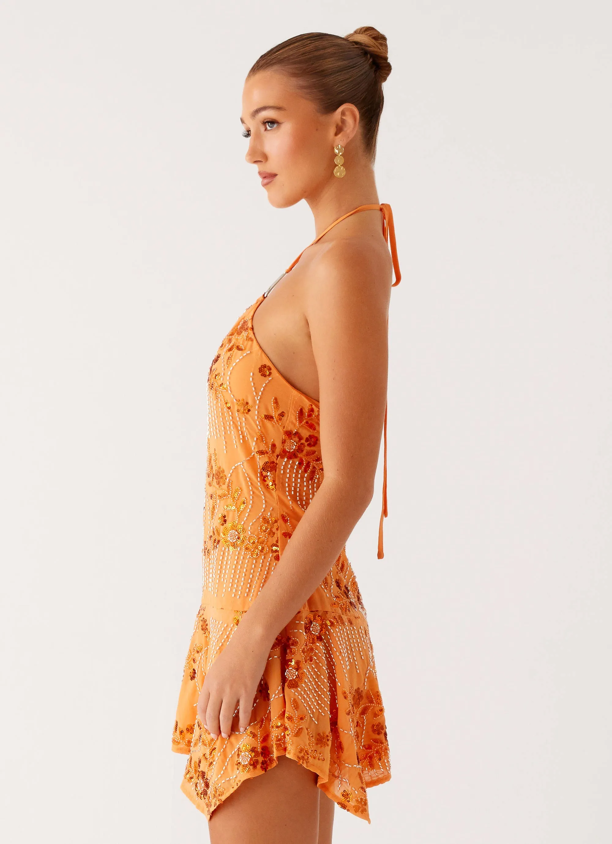 Ampolia Halter Mini Dress - Orange Conference Appropriate