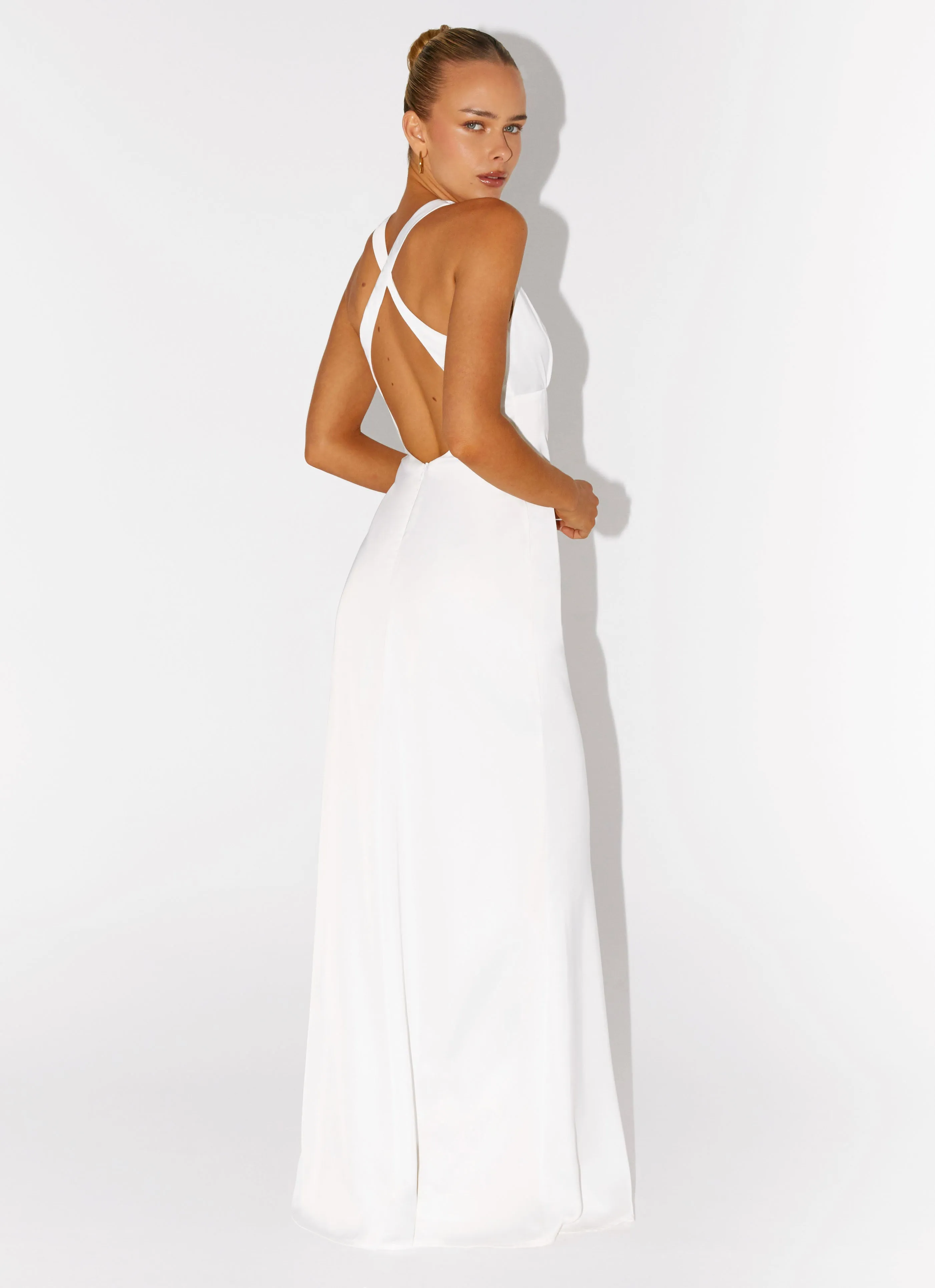 Desi Halterneck Maxi Dress - White Odor control