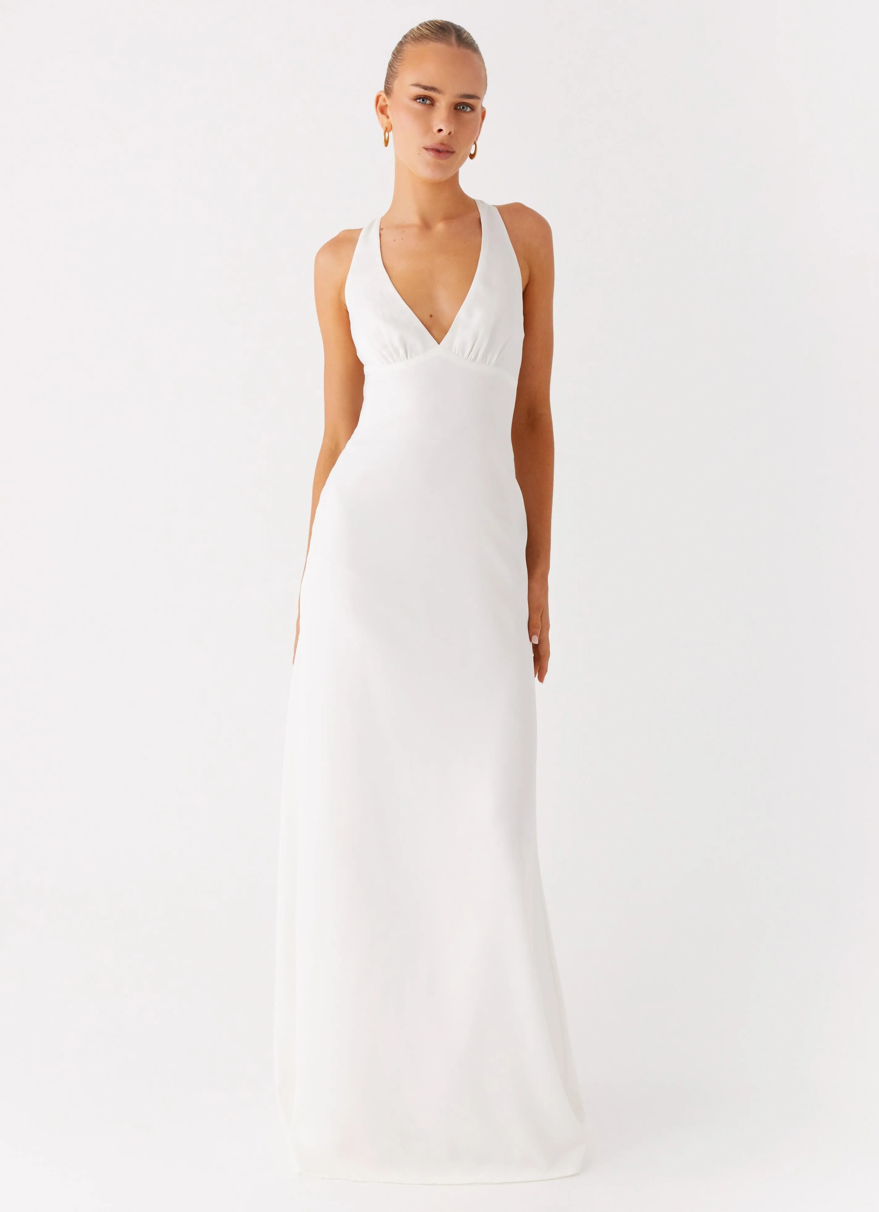 Desi Halterneck Maxi Dress - White Durable Stitching