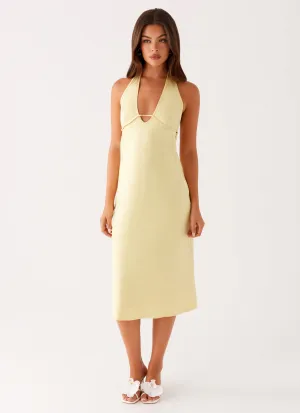 Bold Styles Davies Midi Dress - Yellow Smooth Zipper Design Davies Midi Dress - Yellow