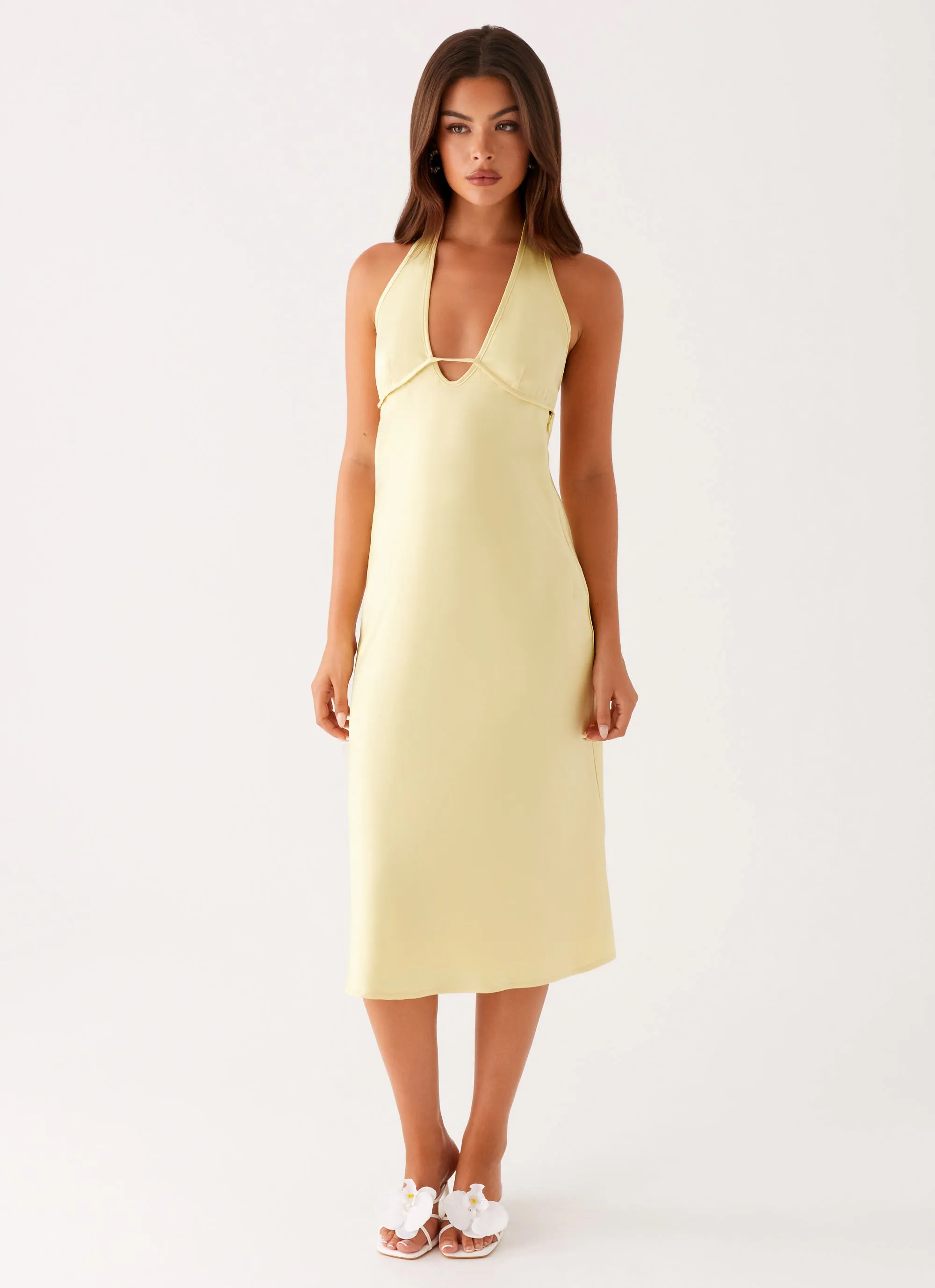 Smooth Zipper Design Davies Midi Dress - Yellow