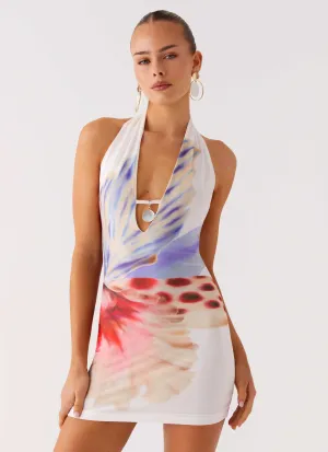 No Time Mini Dress - White Sea Bloom Wrinkle Resistant Eye-Catching Pattern
