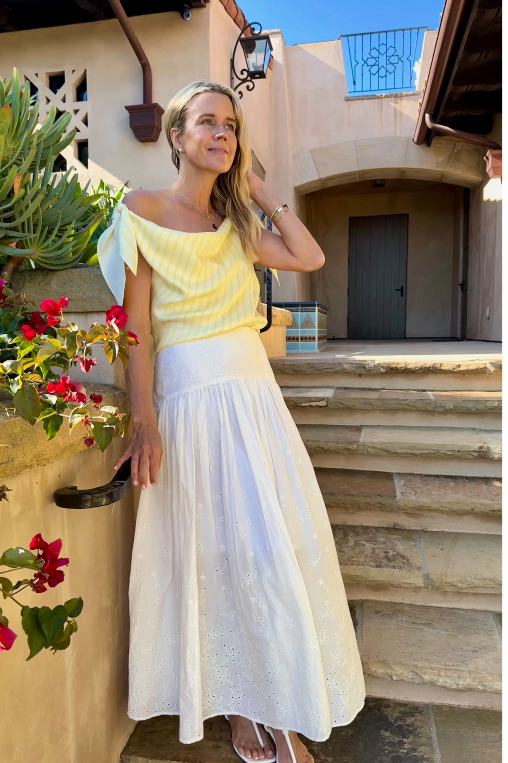 MASONS DAUGHTER | Lily Scarf Top, Yellow & Yellow Striped Body Sculpting Four Way Stretch