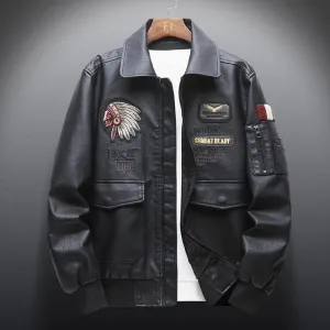 Bomber Jacket Men Indian Pattern Embroidered Faux Leather