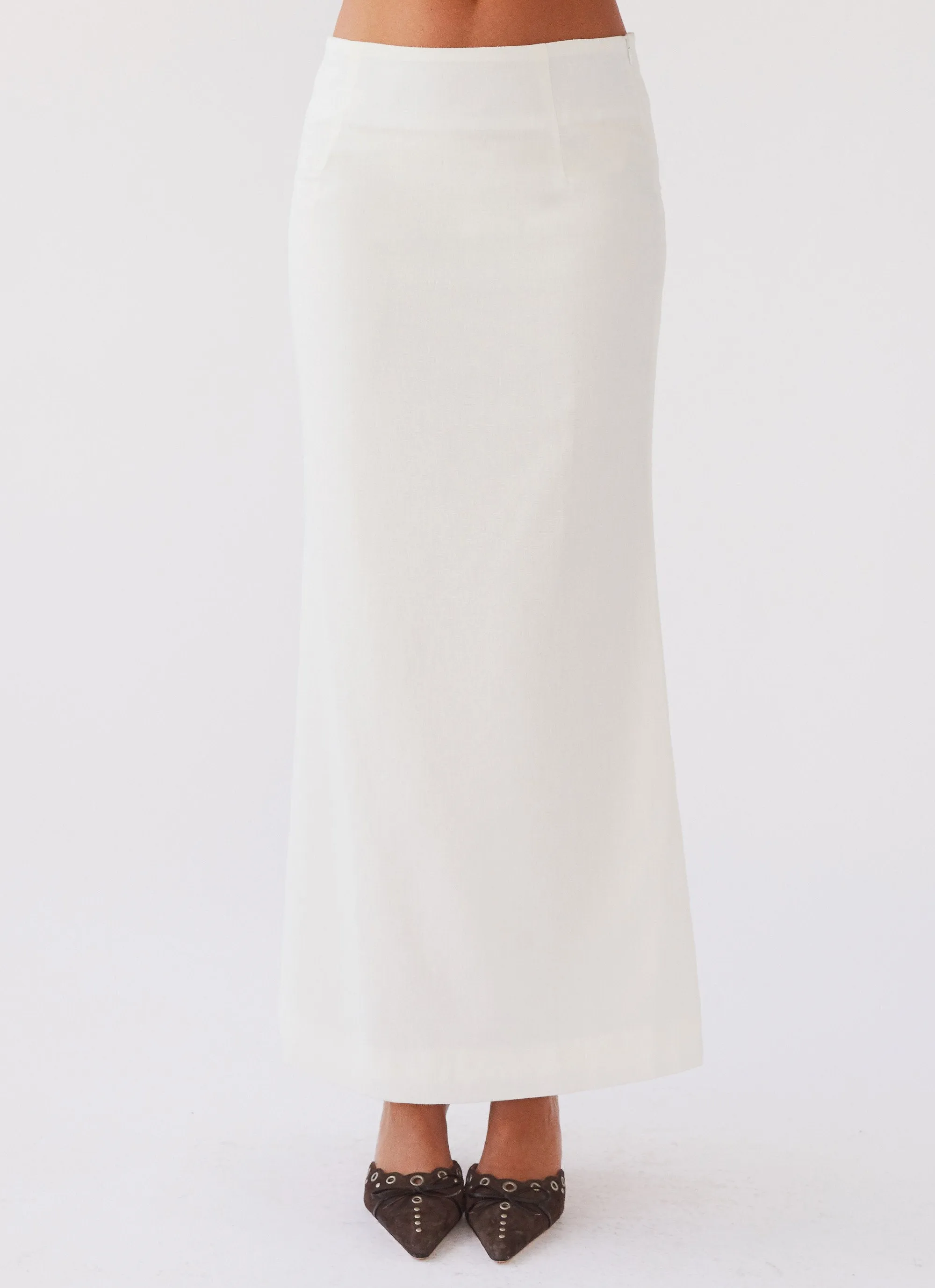 Born For Bordeaux Linen Midi Skirt - White Timeless Trend One size fits most