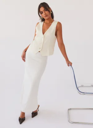 Born For Bordeaux Linen Midi Skirt - White Clean Texture Born For Bordeaux Linen Midi Skirt - White Daily Wear Minimalist Trim