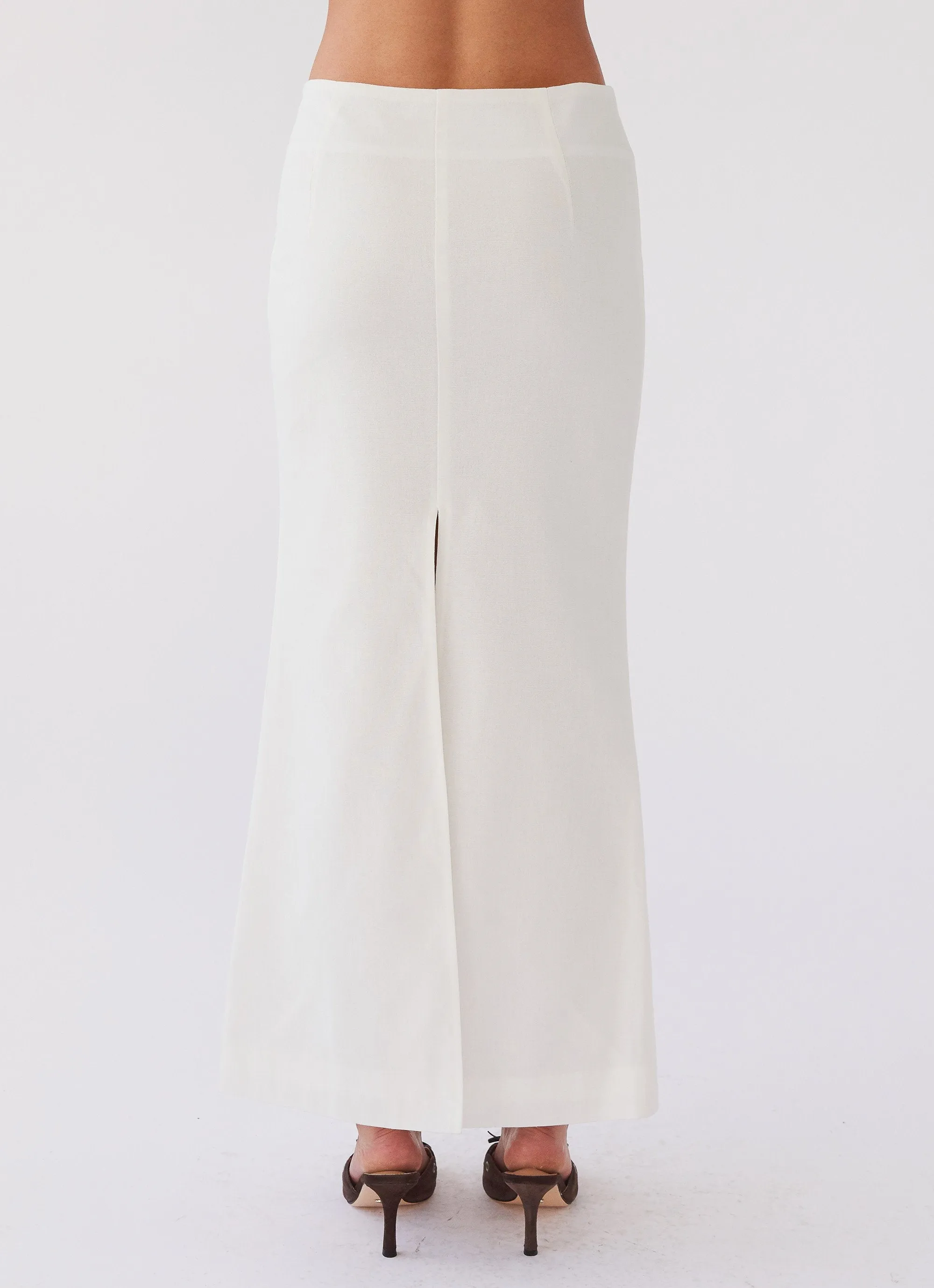 Born For Bordeaux Linen Midi Skirt - White Roll Up Hem Midi length