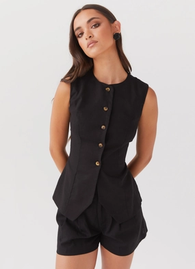 Born For Bordeaux Linen Vest - Black NonBindingElastic Born For Bordeaux Linen Vest - Black Body Contour