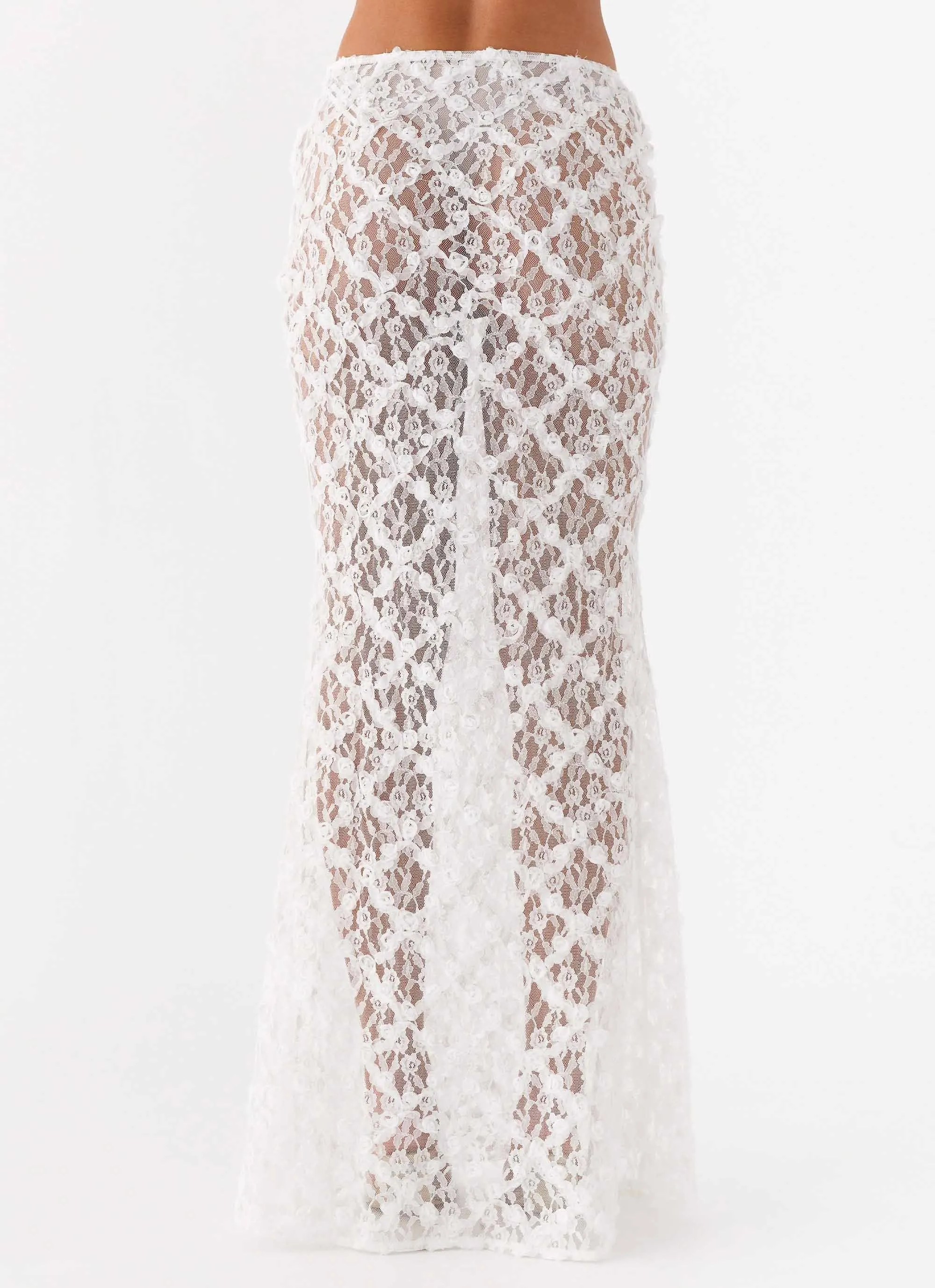 Soft Finish Metallic Finish Botanical Dream Maxi Skirt - White