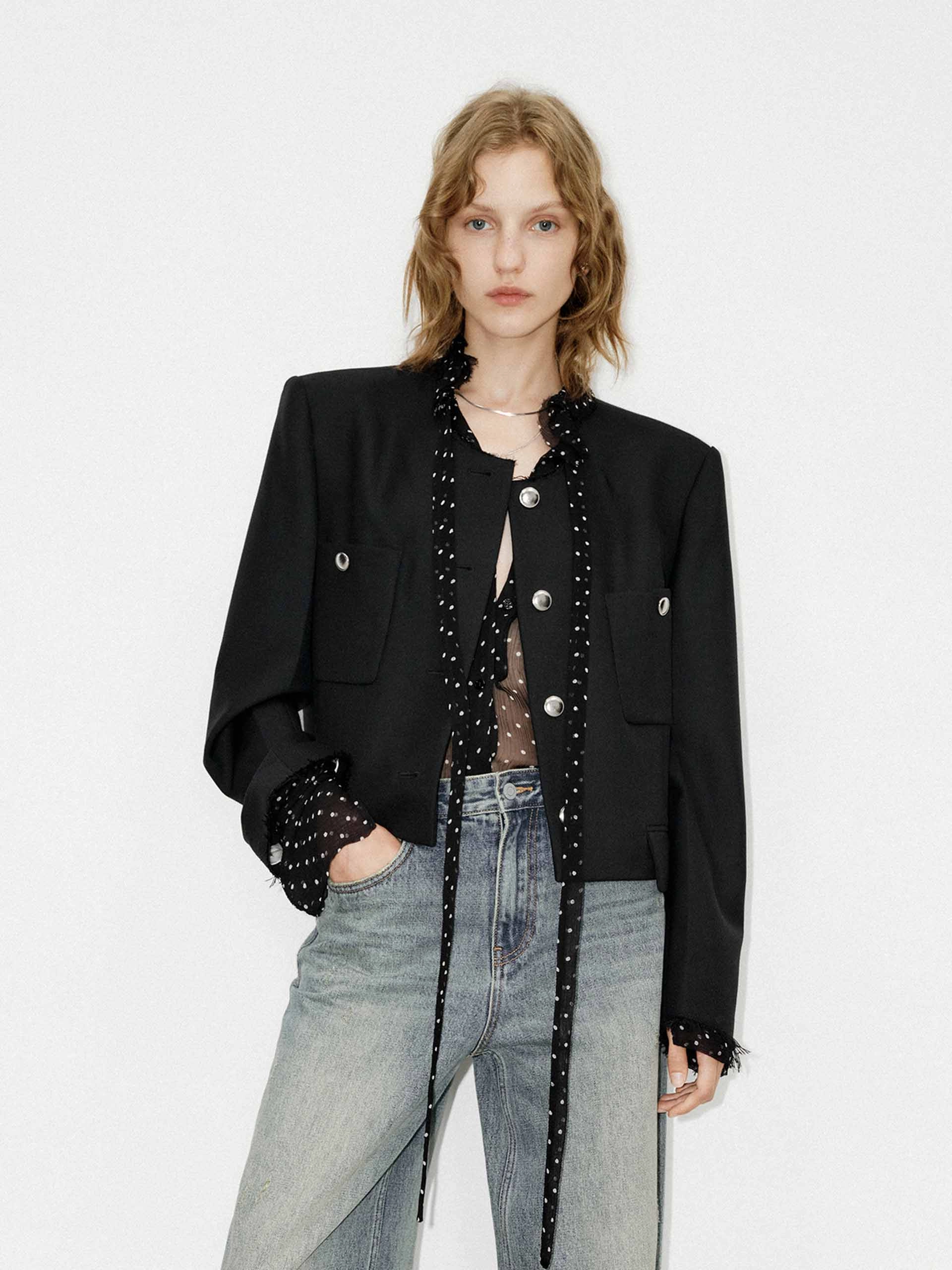 Boxy Fit Collarless Jacket