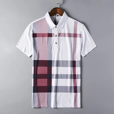 BRADFORD Design Collection Men's Fashion White Yellow Black Luxury Style Plaid Designer Polo Shirt