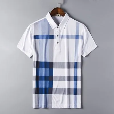 BRADFORD Design Collection Men's Fashion White Yellow Black Luxury Style Plaid Designer Polo Shirt