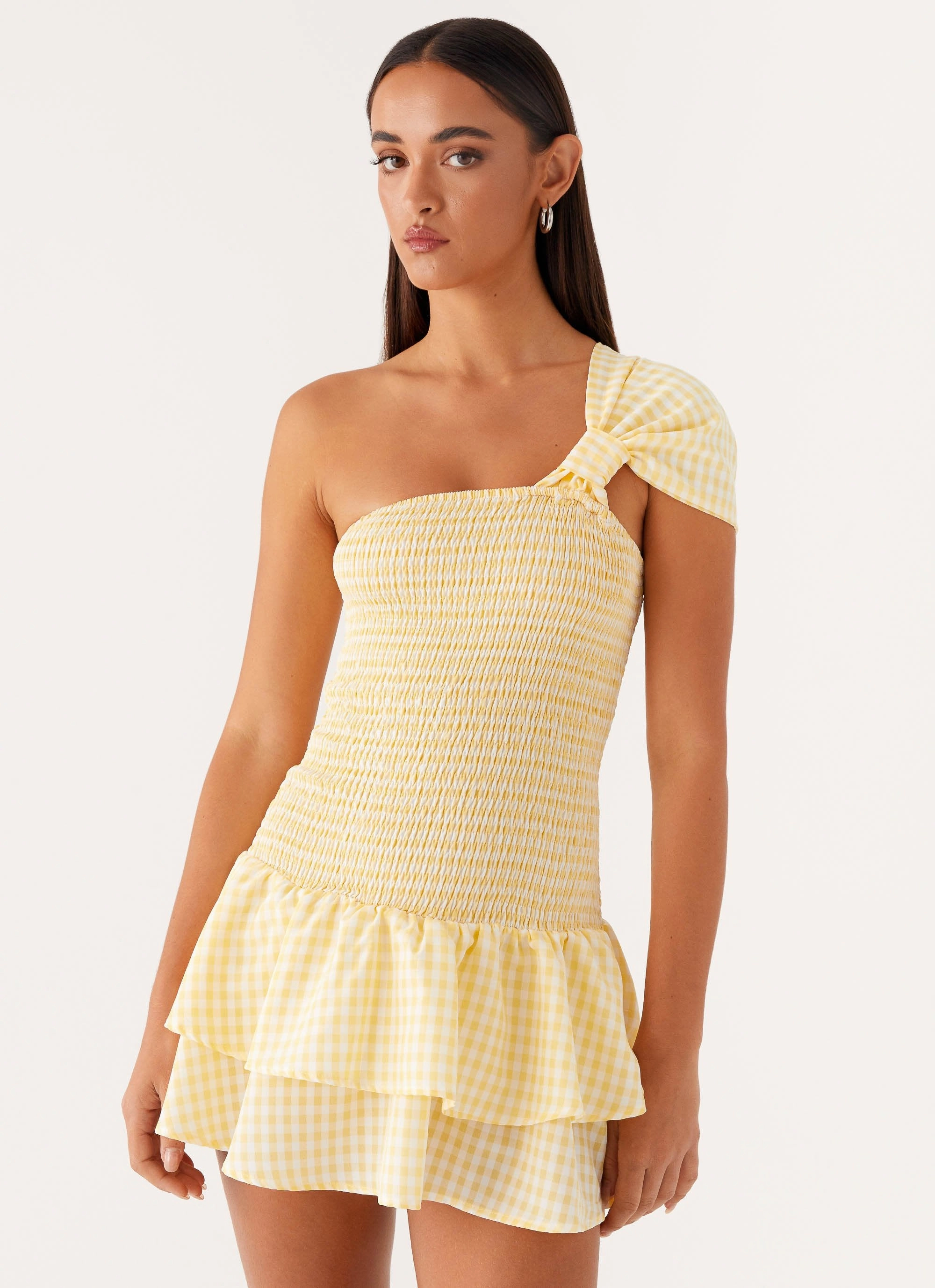 Countryside-Style Brandy Mini Dress - Yellow Gingham