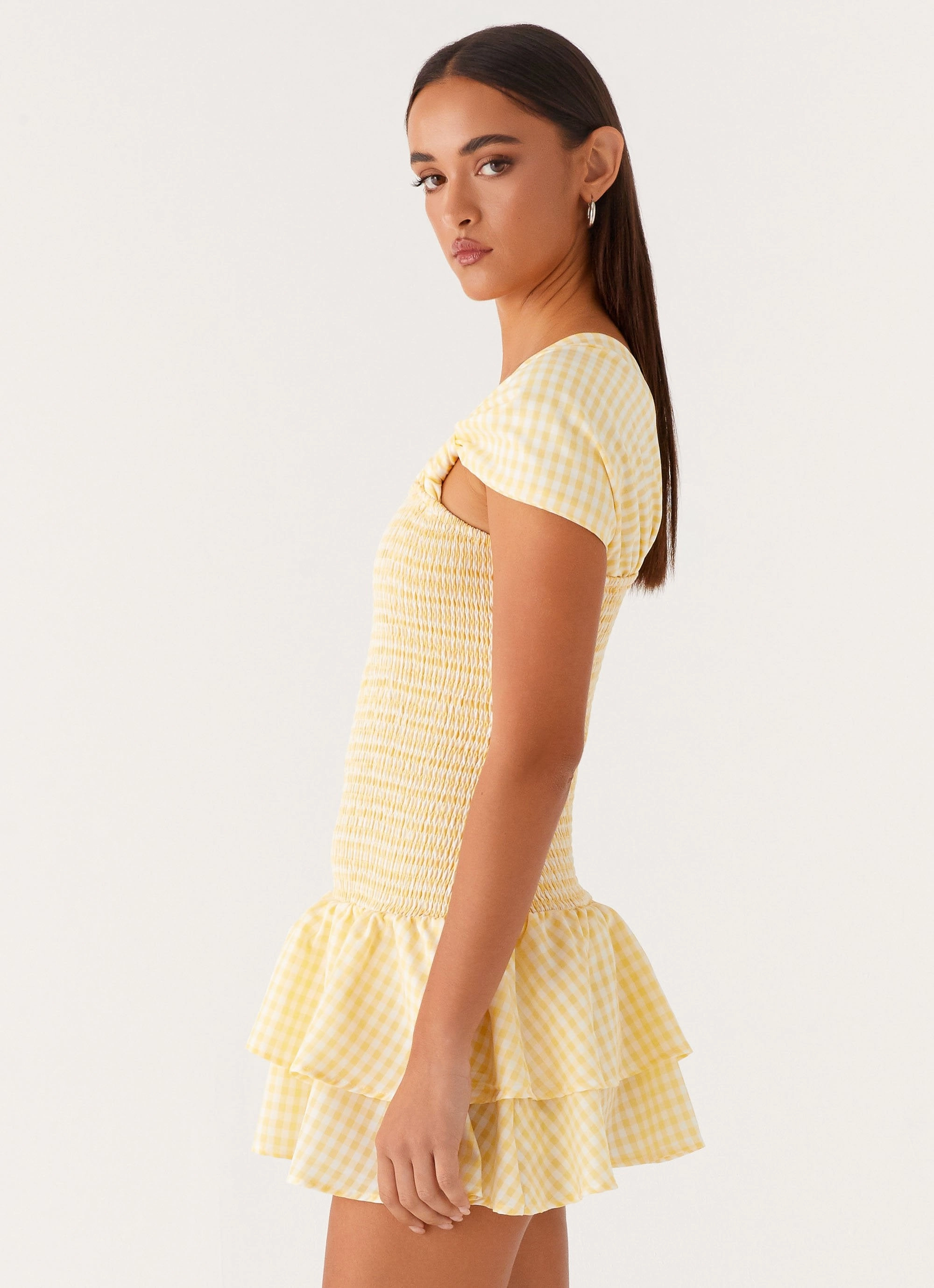 Brandy Mini Dress - Yellow Gingham monochrome