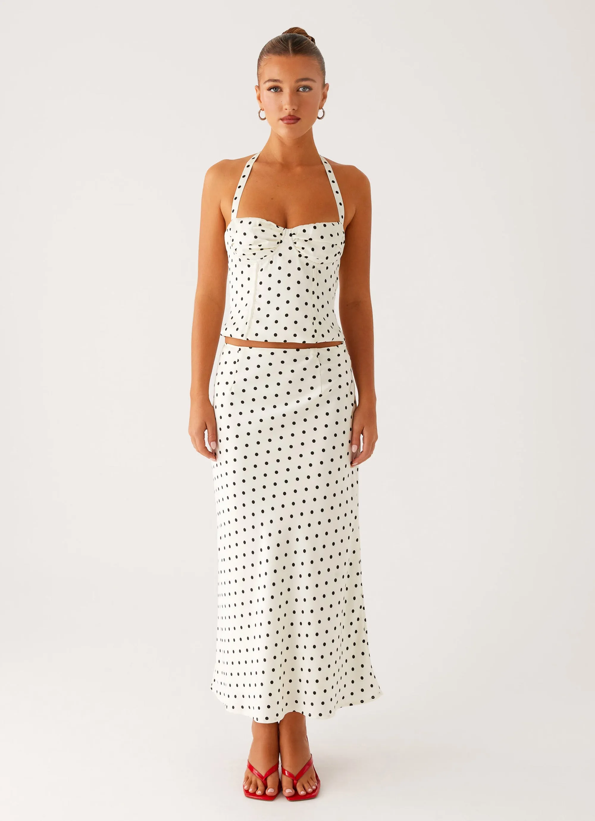 Breanne Top - White Polka Dot Drop Shoulder Silhouette