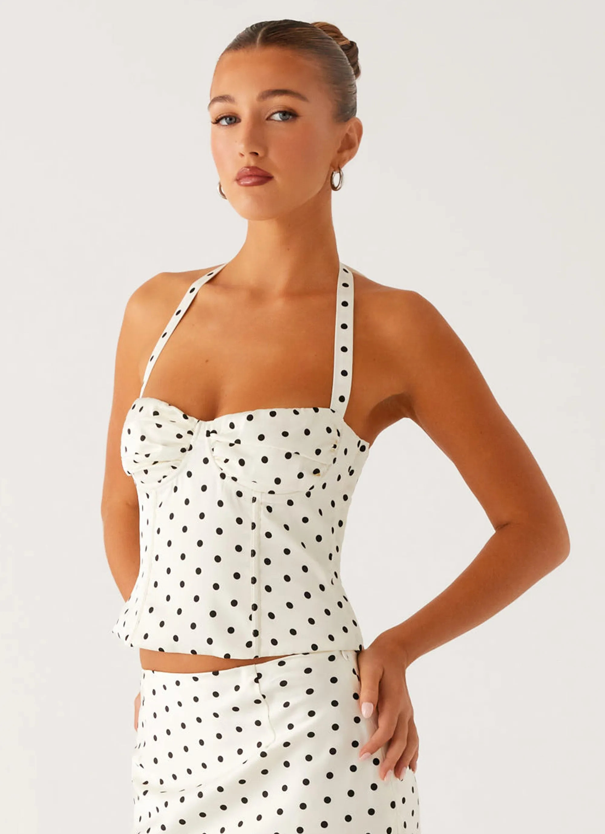 CrossBackDesign Breanne Top - White Polka Dot