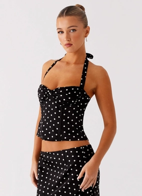 Breanne Top - Black Polka Dot HighCollar Cut MultiPocket Design Tear Resistant Weave Breanne Top - Black Polka Dot