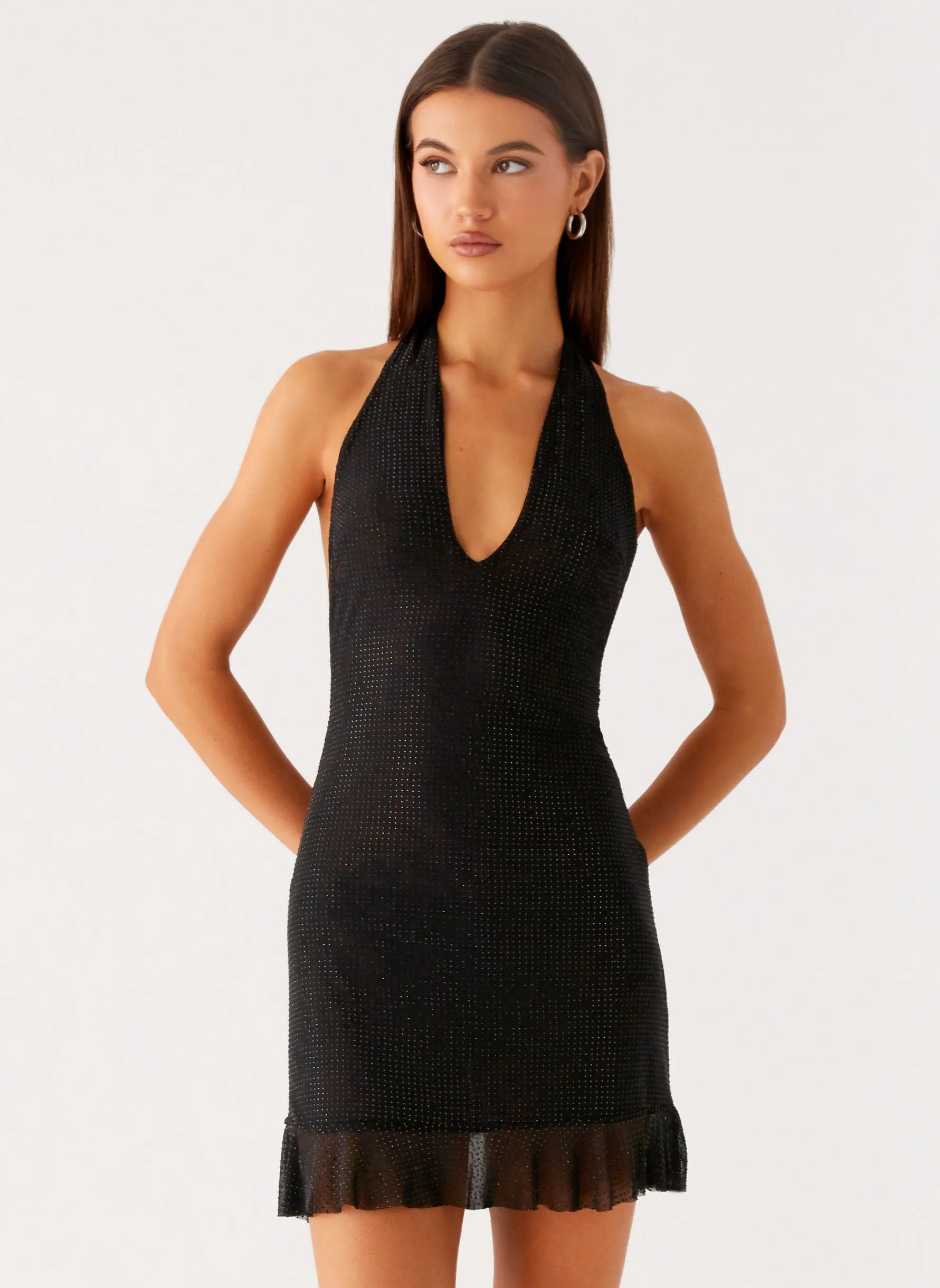 Anti Static Fabric Odrella Sequin Mini Dress - Black