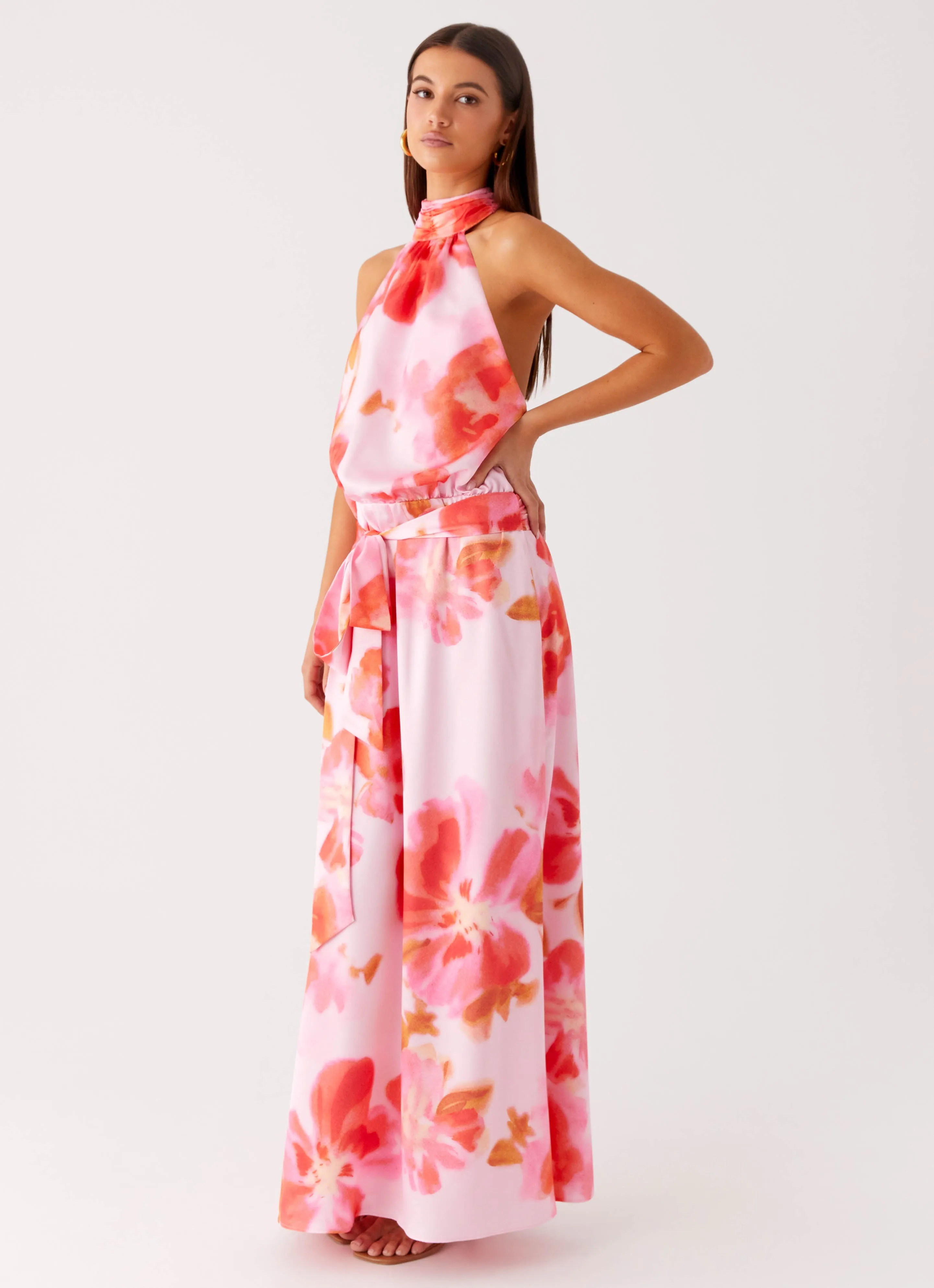 Diablo Backless Maxi Dress - Blushing Blossom Outdoor Adventure Layered Sleeve Cuffs