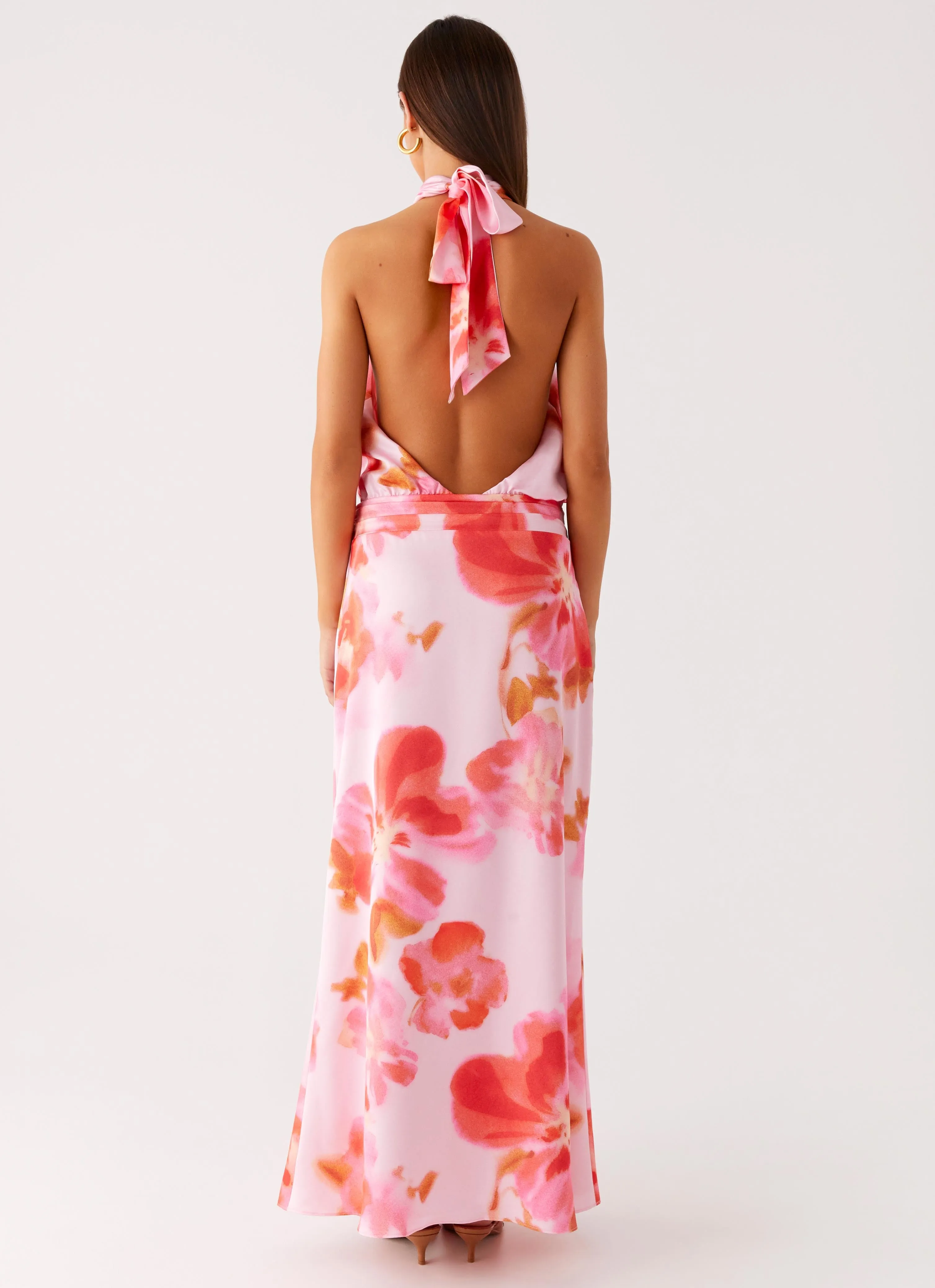 Diablo Backless Maxi Dress - Blushing Blossom Subtle patterns All-Purpose Wear