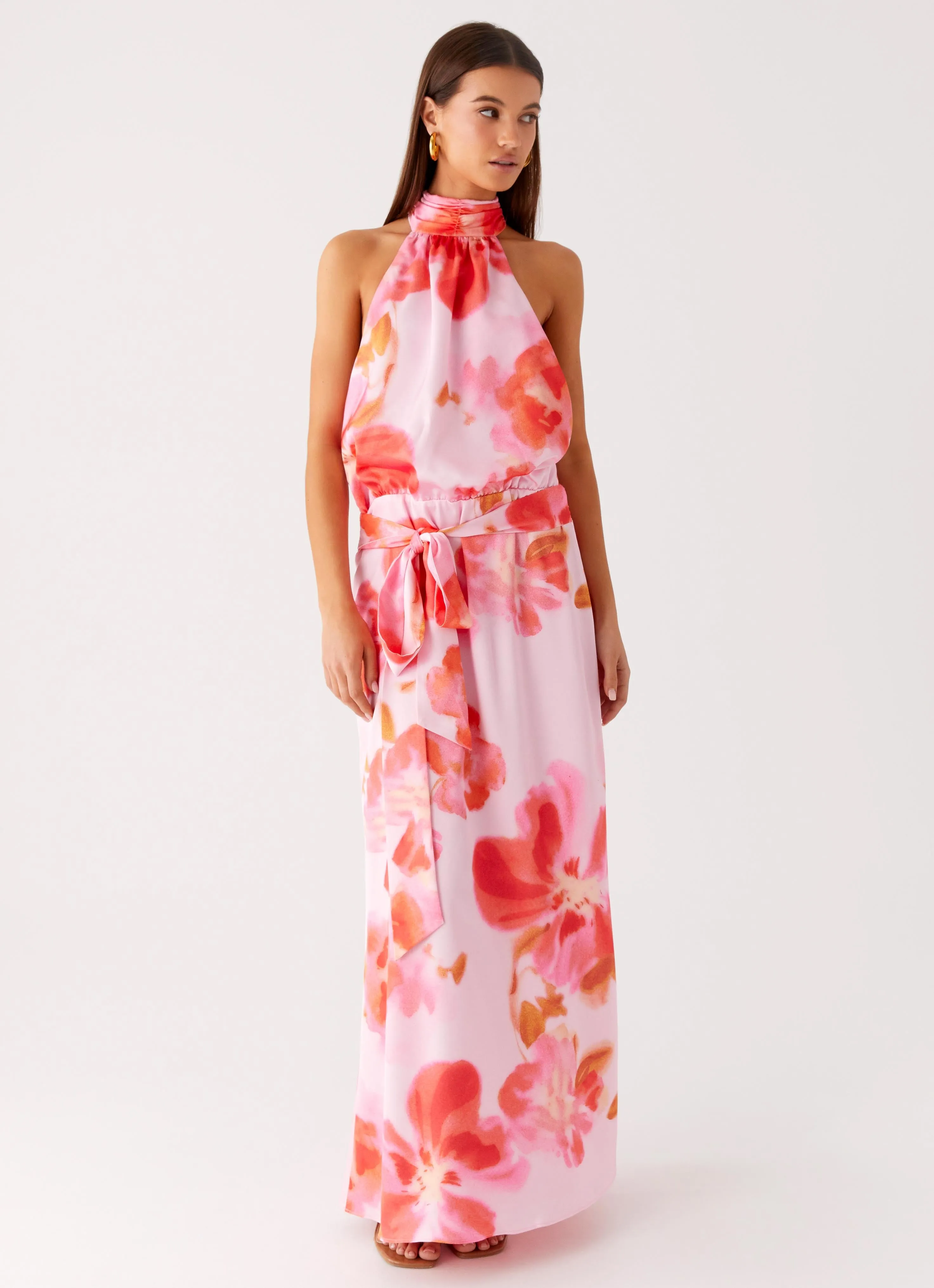 Premium Finish Diablo Backless Maxi Dress - Blushing Blossom