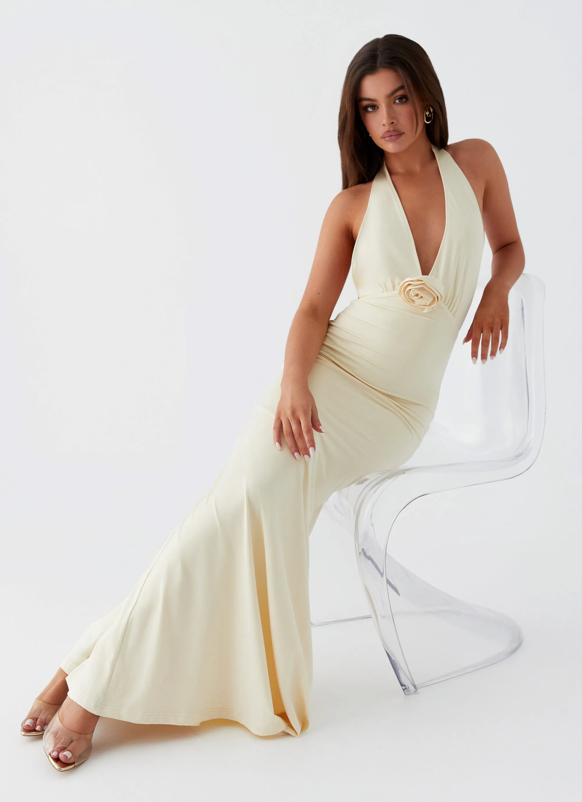 Shimmer Effect Eliza Rose Maxi Dress - Yellow