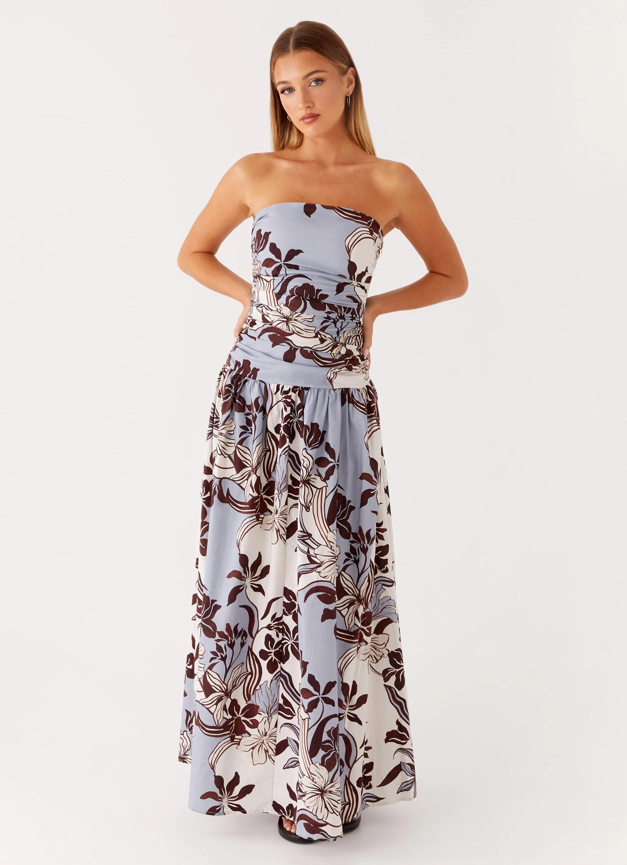 Carmel Maxi Dress - Bluewood Blossom Fitted Design