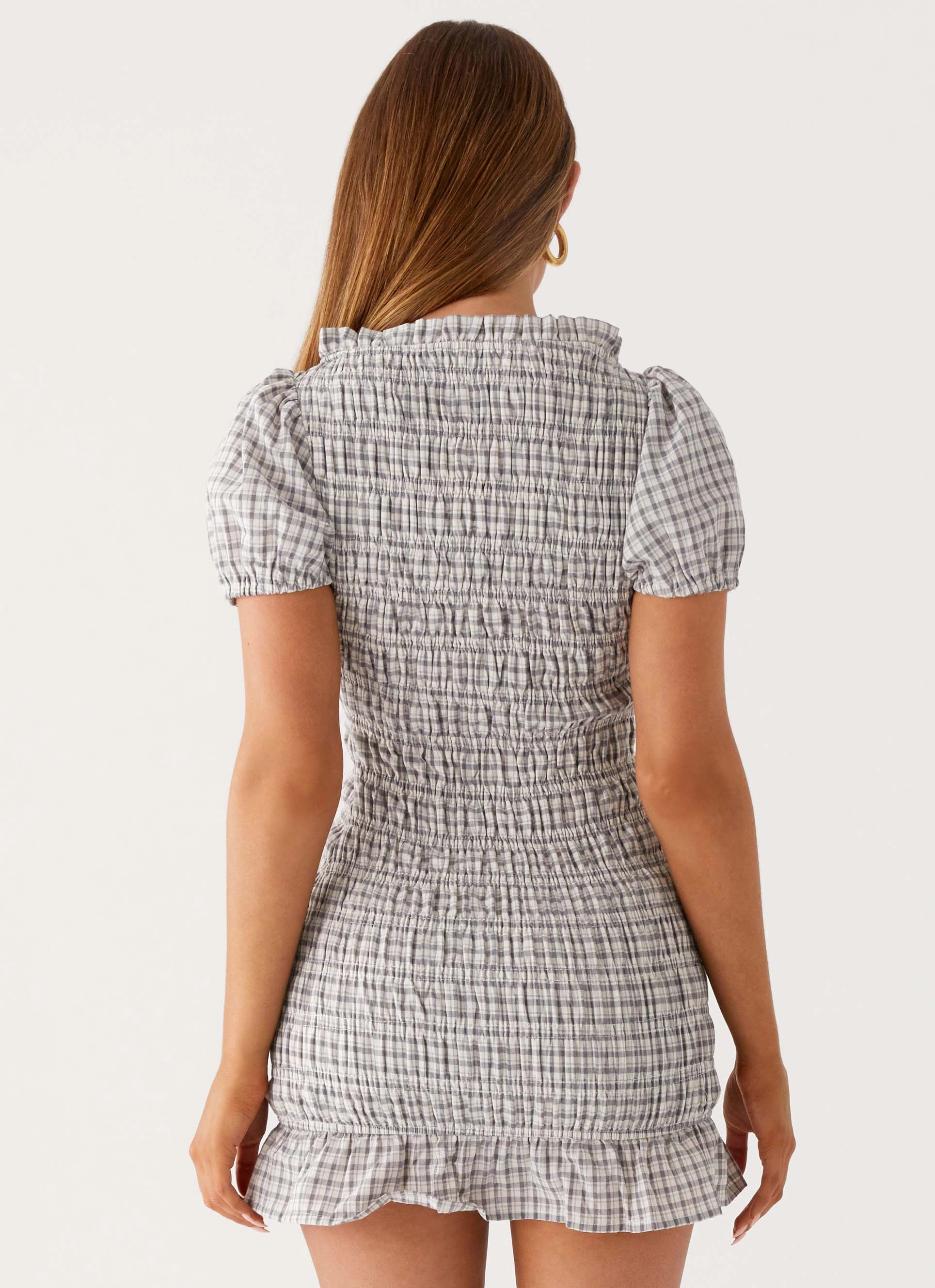 Daily Style Millicent Ruched Mini Dress - Grey Check