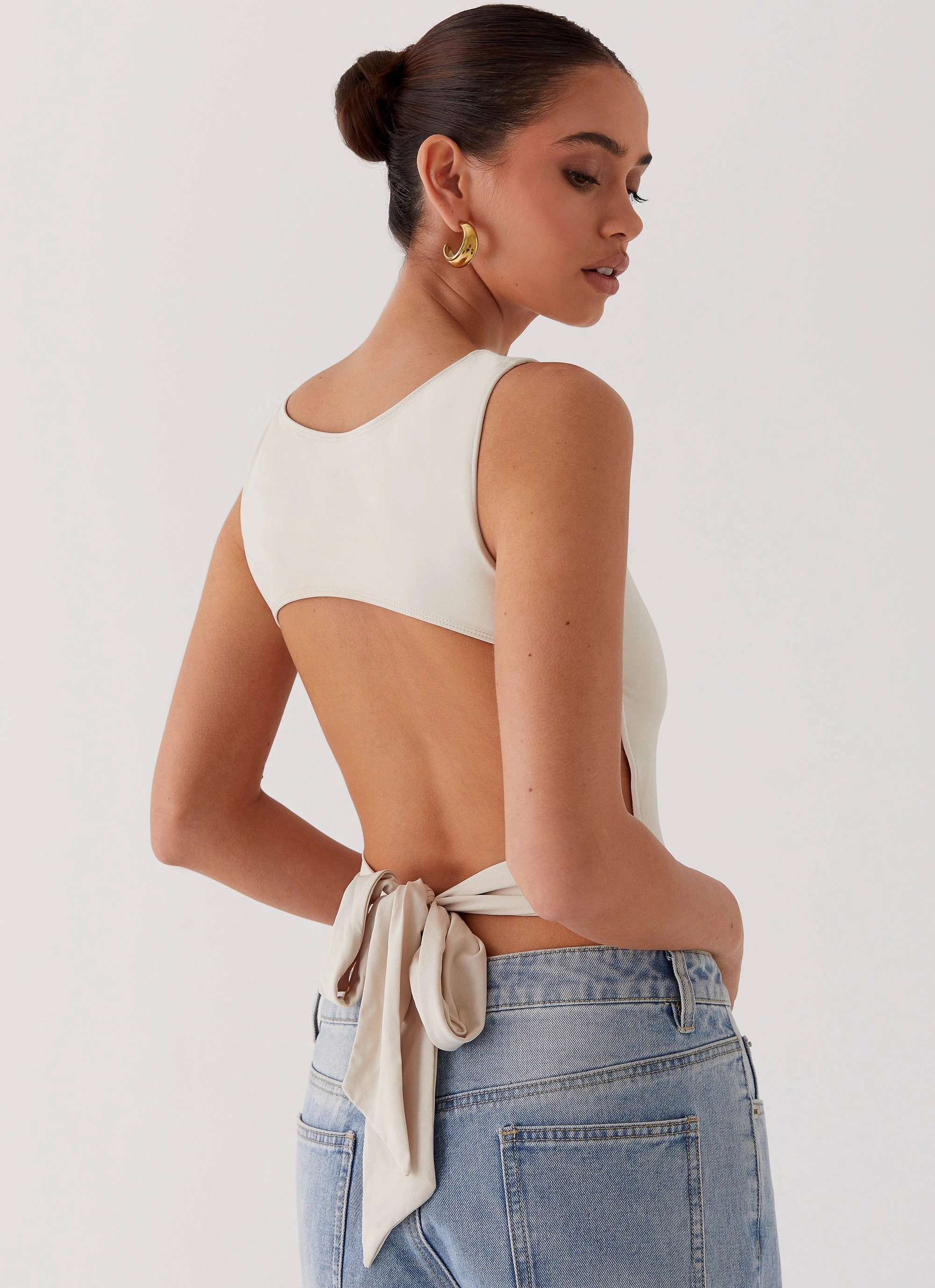 Saskie Crop Top - Ivory Relaxed Blouse Formal Shirt