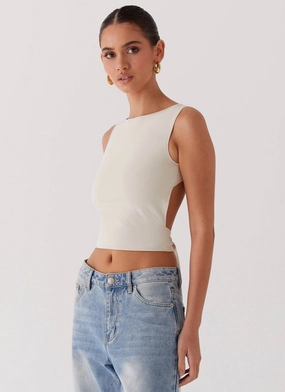 Saskie Crop Top - Ivory Ribbed Trim Details ZeroWaste Pattern