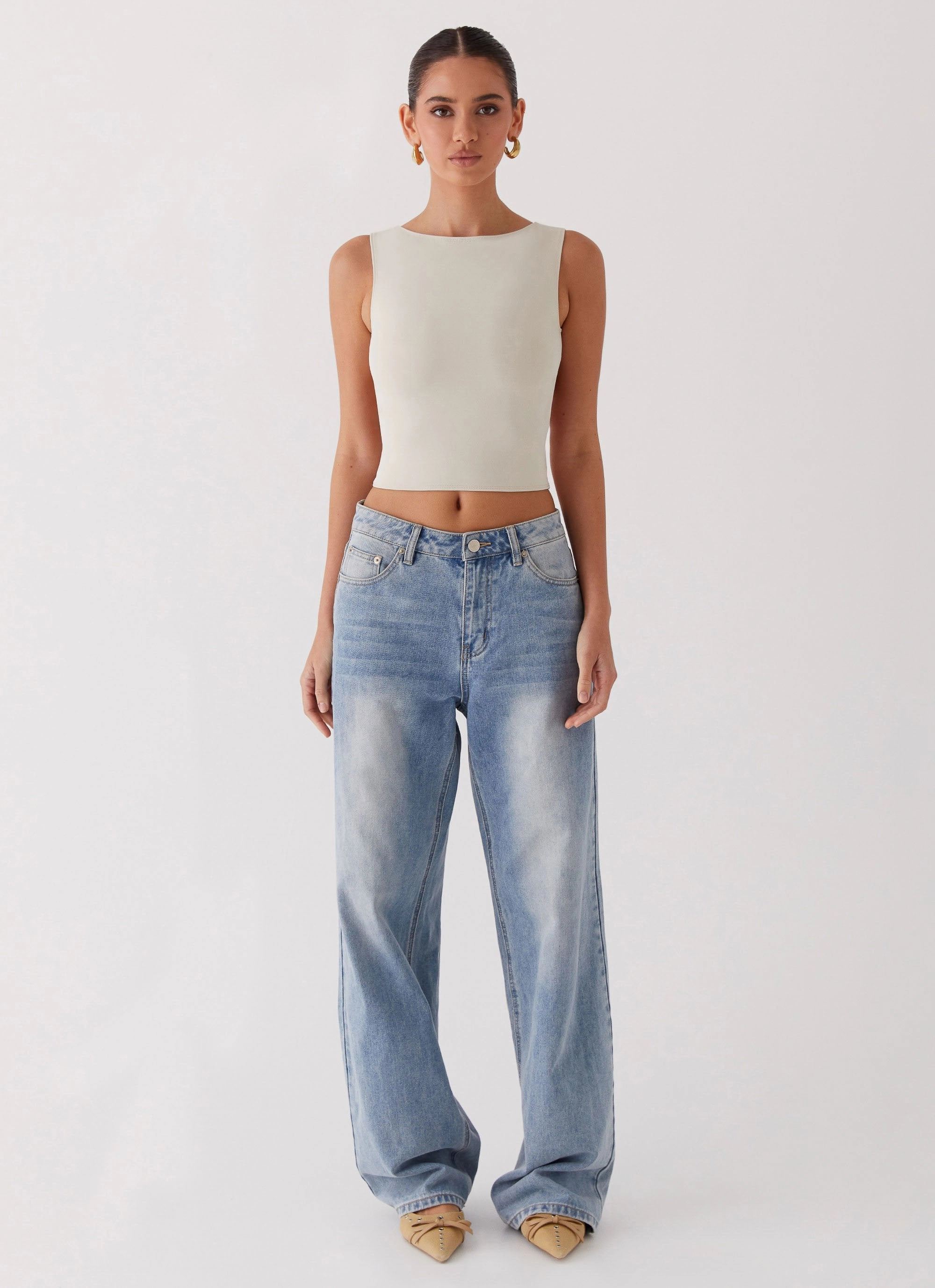 WrinkleFree Fabric Saskie Crop Top - Ivory