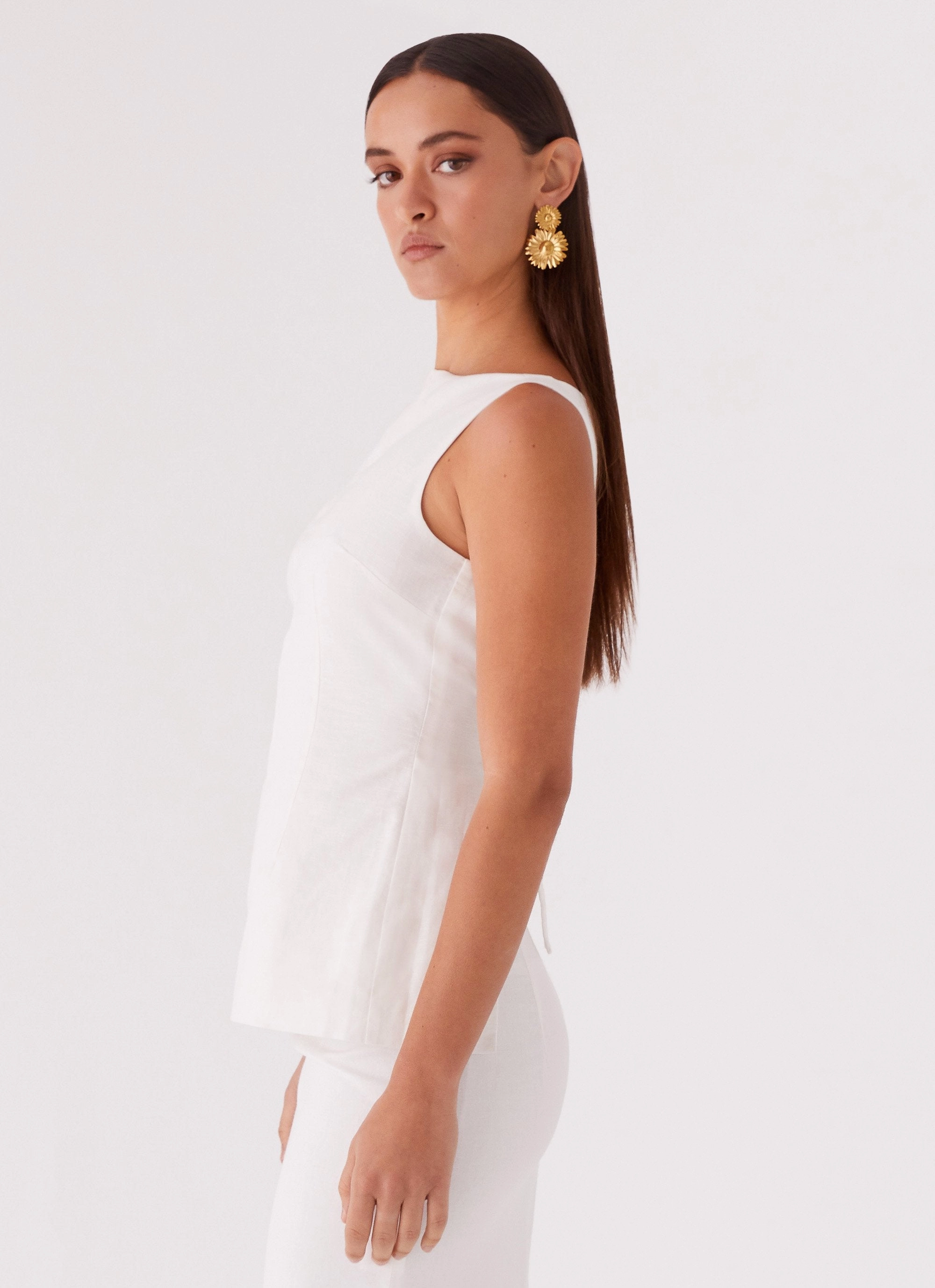 PlacketDetail Mooney Linen Top - White