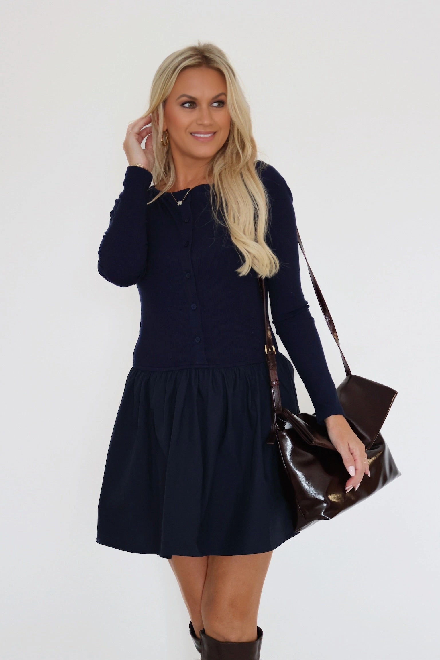 Smooth Stitching Olivia Knit Top Mini Dress