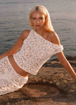 Ibiza Crochet Top - Ivory Compact Weave Fabric FlexFoamInserts