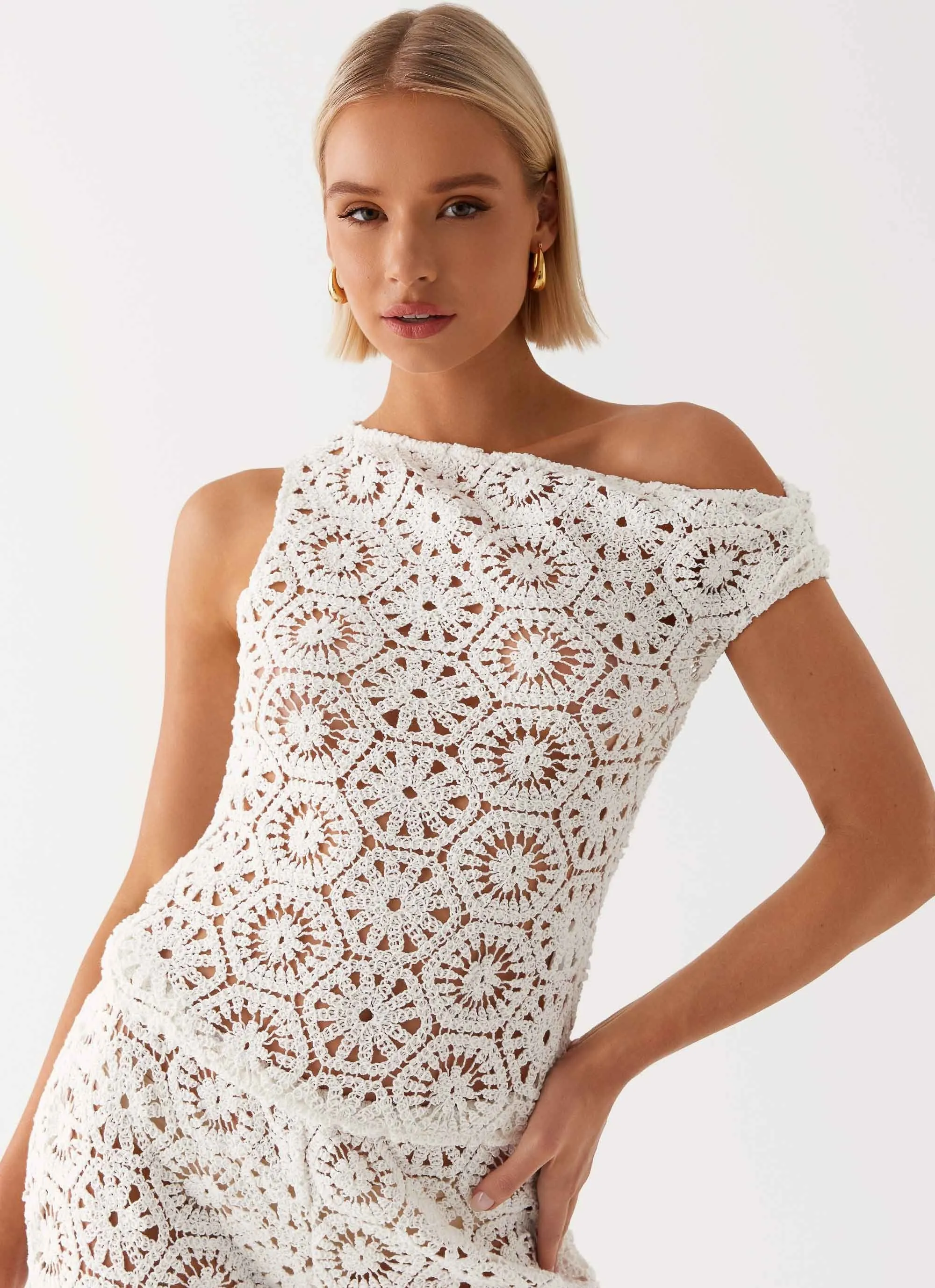 Ibiza Crochet Top - Ivory AntiPillingTechnology